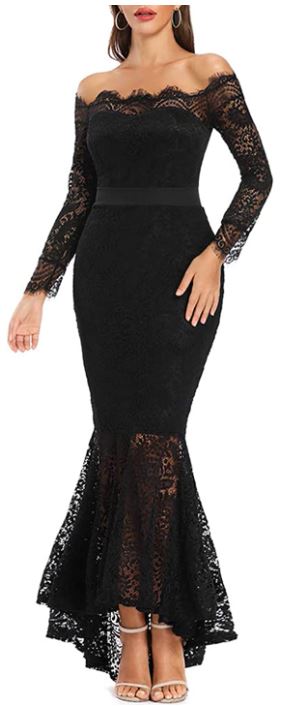 LALAGEN Women's Floral Lace Long Sleeve Off Shoulder Wedding Mermaid Dress