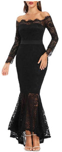 LALAGEN Women's Floral Lace Long Sleeve Off Shoulder Wedding Mermaid Dress
